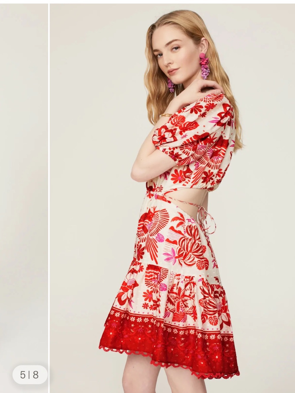 Farm Rio - Rio Tiles Mini Dress - Red Poplin Sz L - Picture 6 of 6